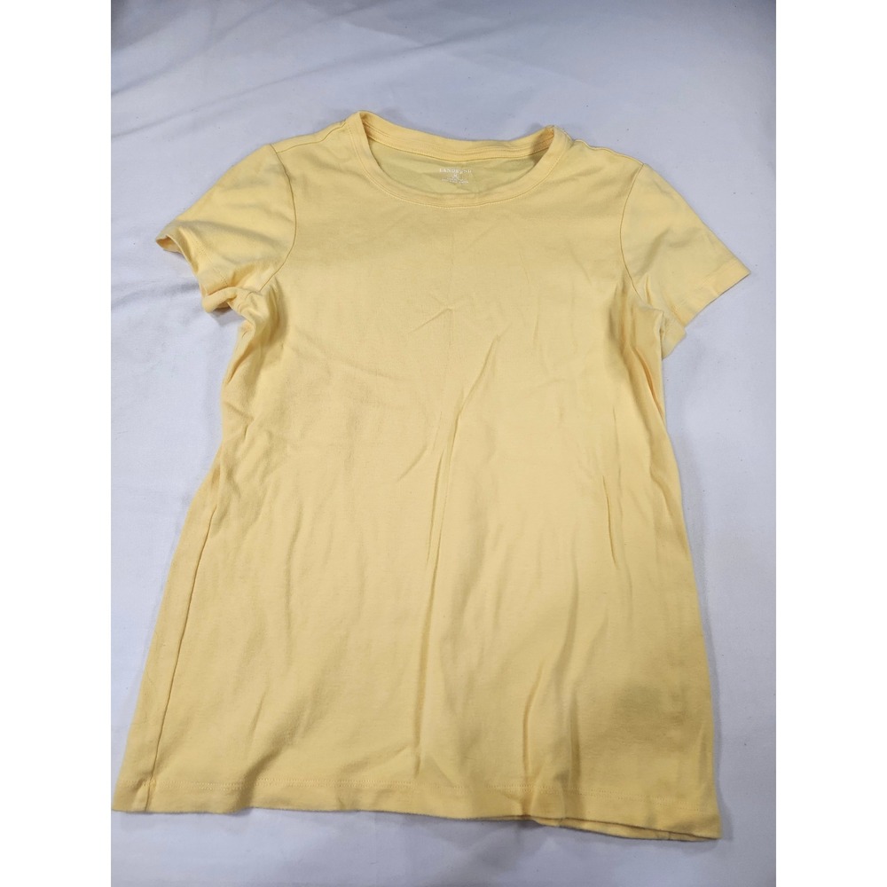 Lands End Womens Pale Yellow 100% Cotton Short Sleeve Crew Neck T-Shirt Size M